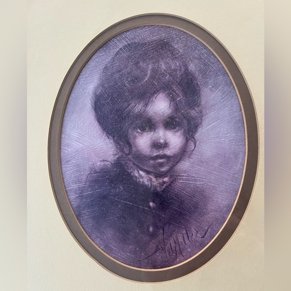 Vintage Cameo of Girl by Vel Miller Signed Art Print Framed Gold Frame - Picture 2 of 10